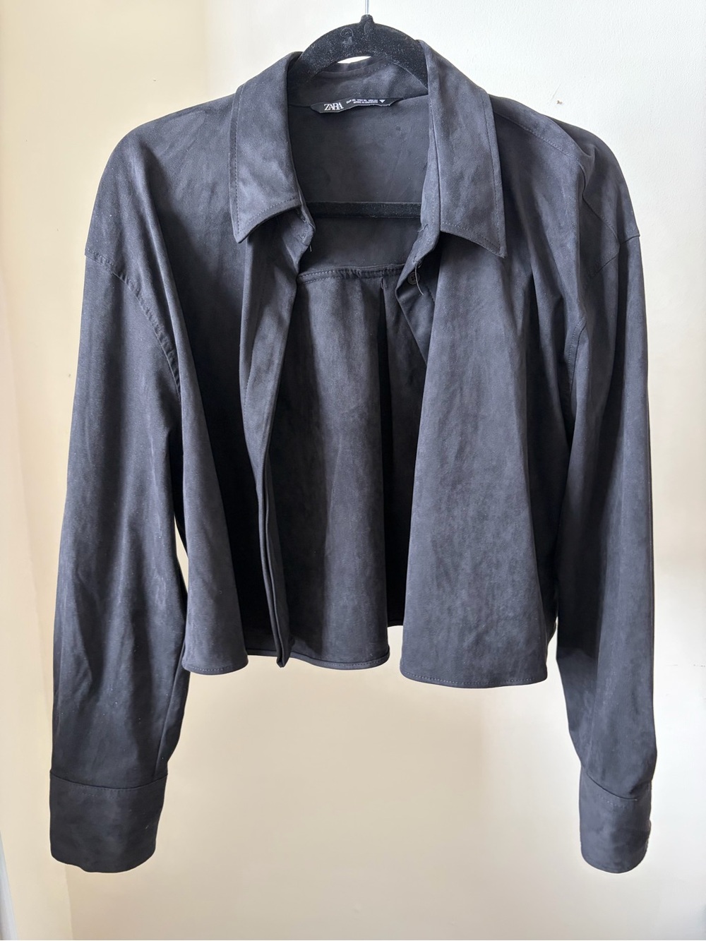 Zara Black Suede Cropped Shirt size XL